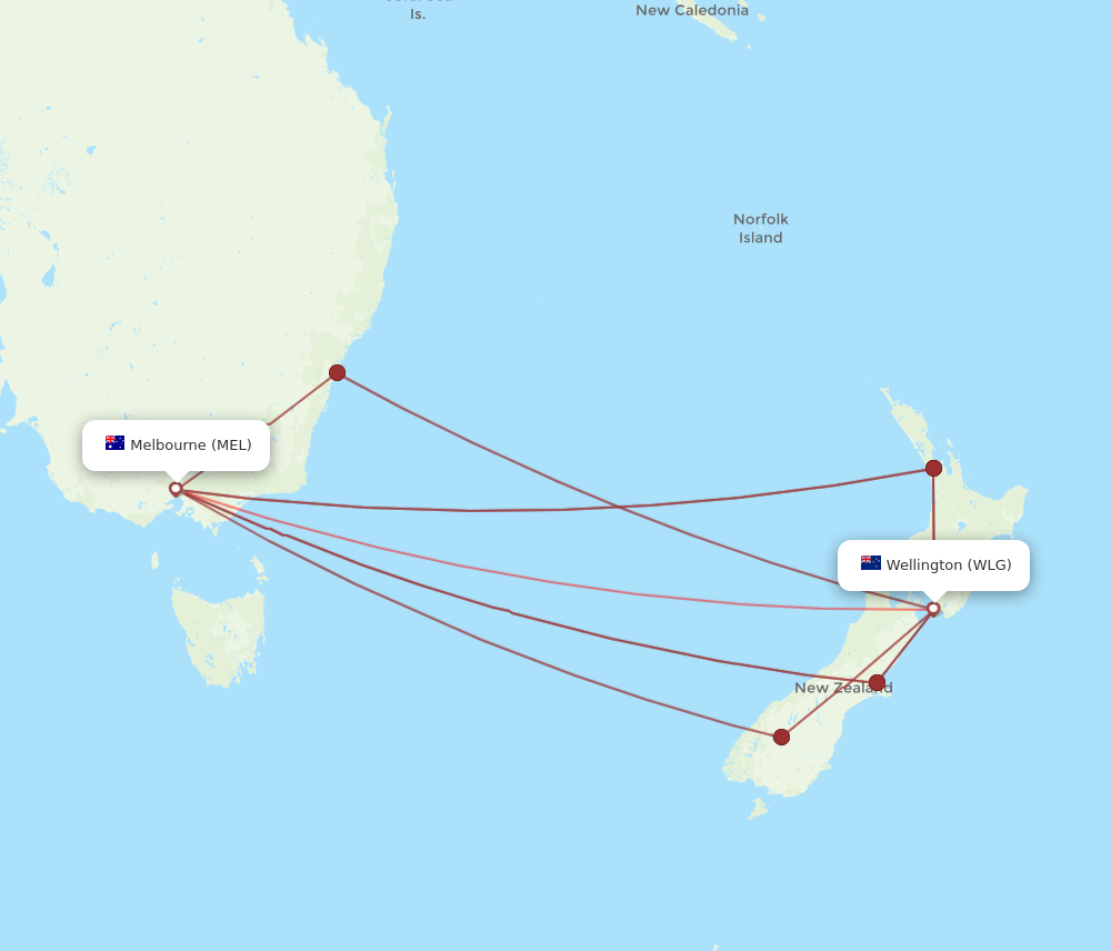 MEL to WLG flights and routes map