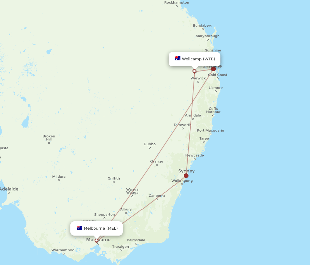 MEL-WTB flight routes