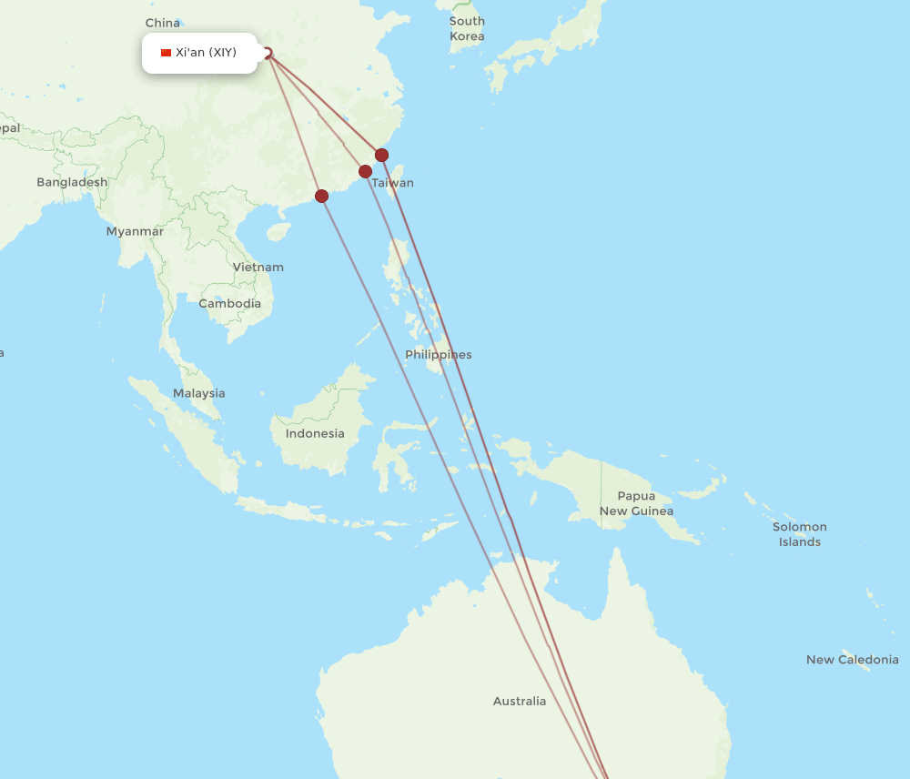 MEL to XIY flights and routes map