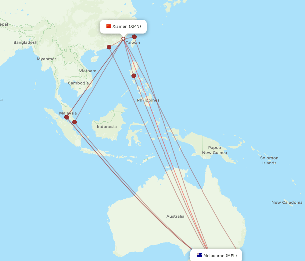 MEL-XMN flight routes