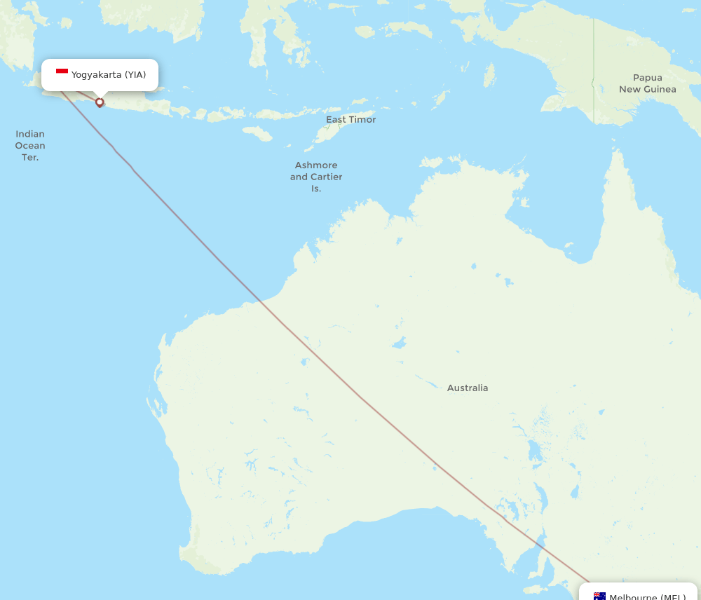 Melbourne - Yogyakarta route map and flight paths