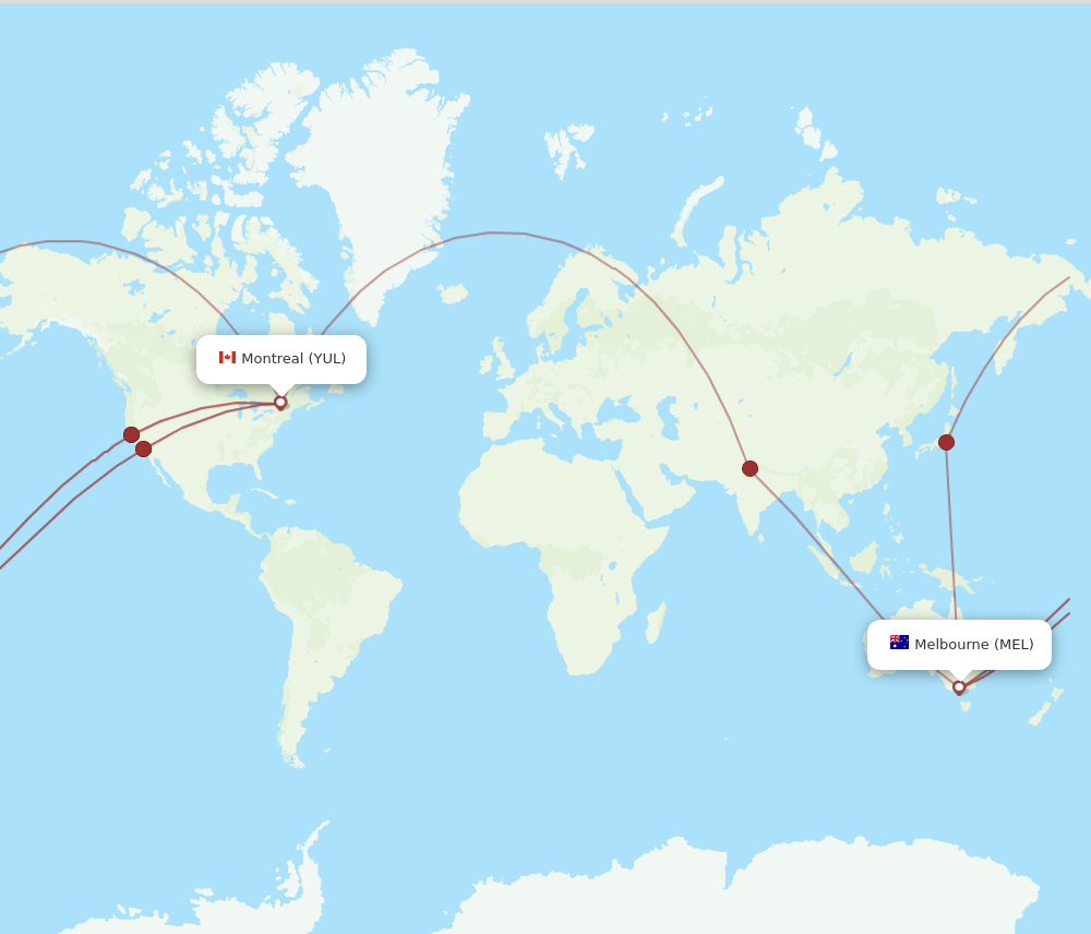 MEL to YUL flights and routes map