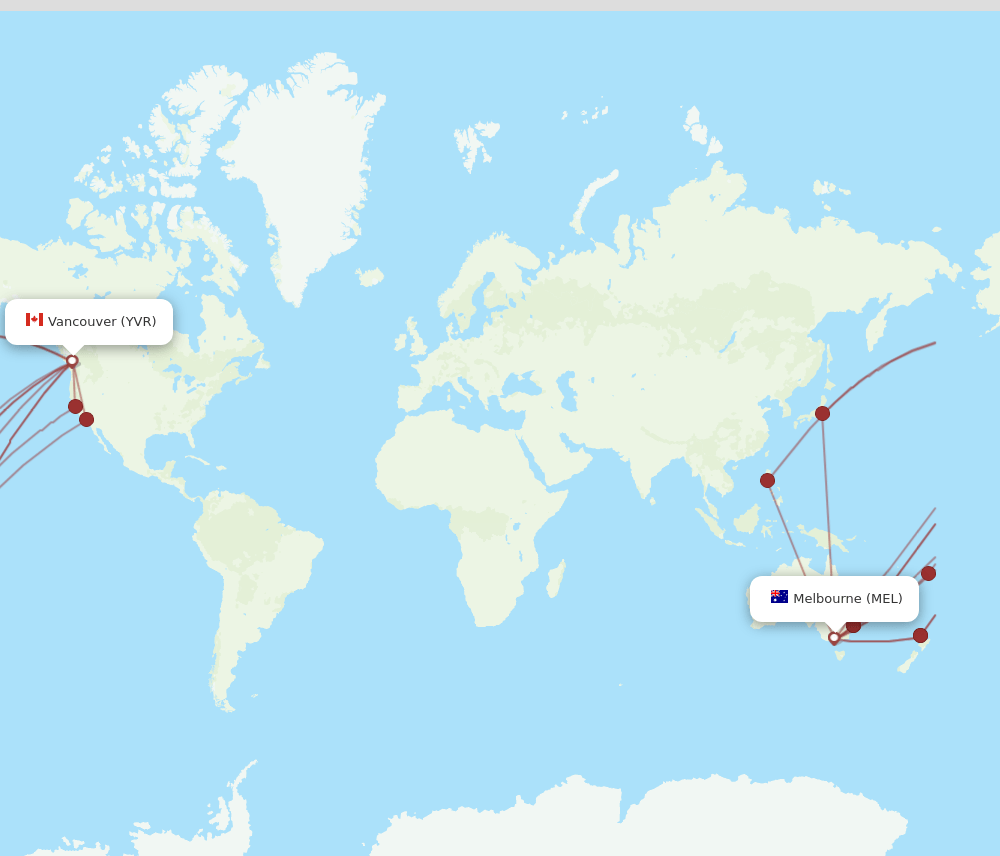 YVR to MEL flights and routes map