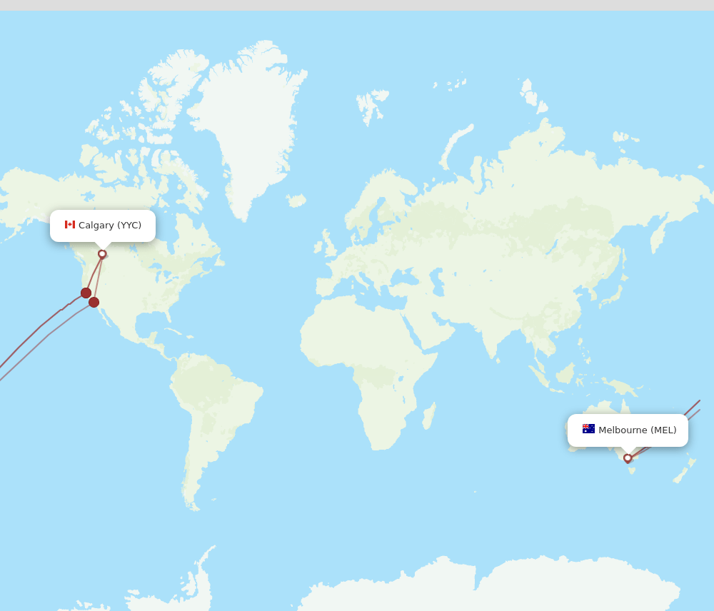 YYC to MEL flights and routes map