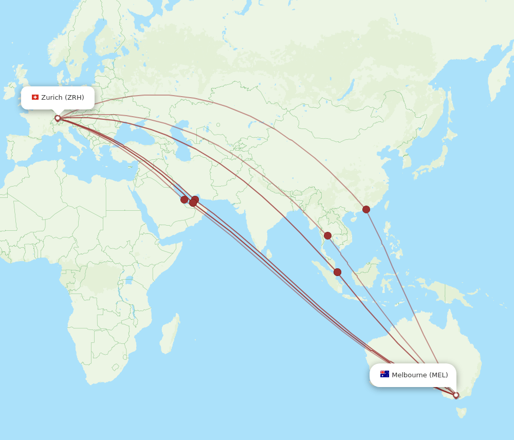 MEL-ZRH flight routes