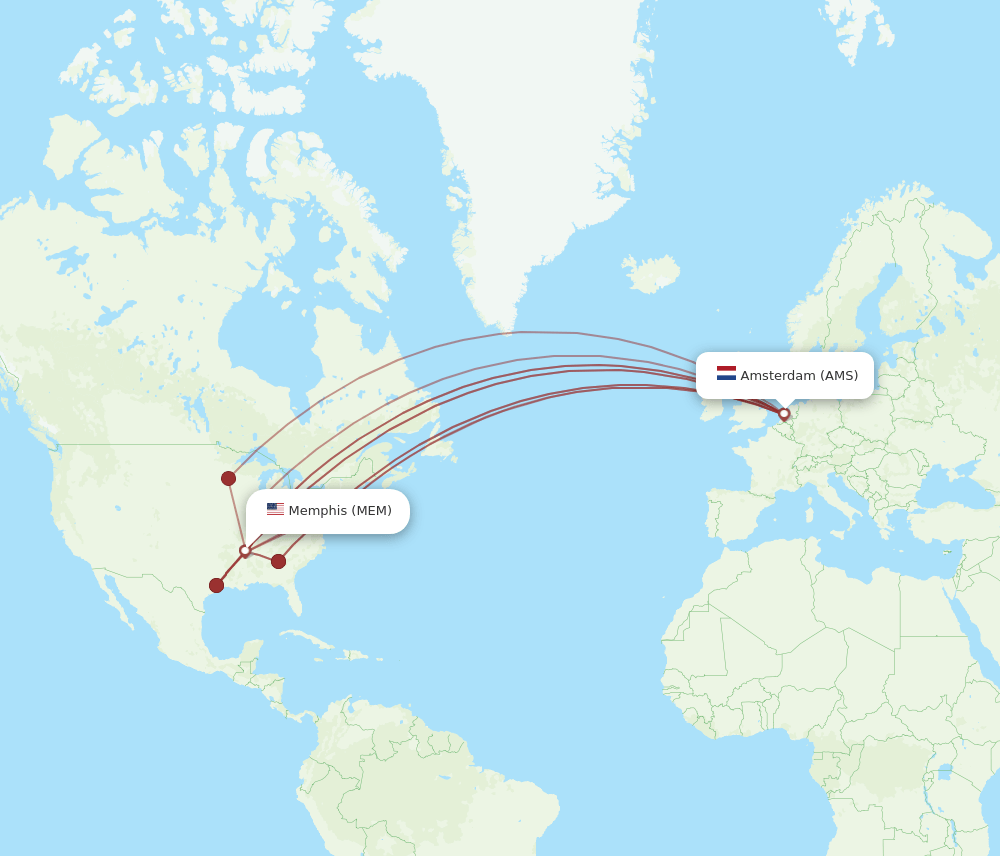 MEM-AMS flight routes