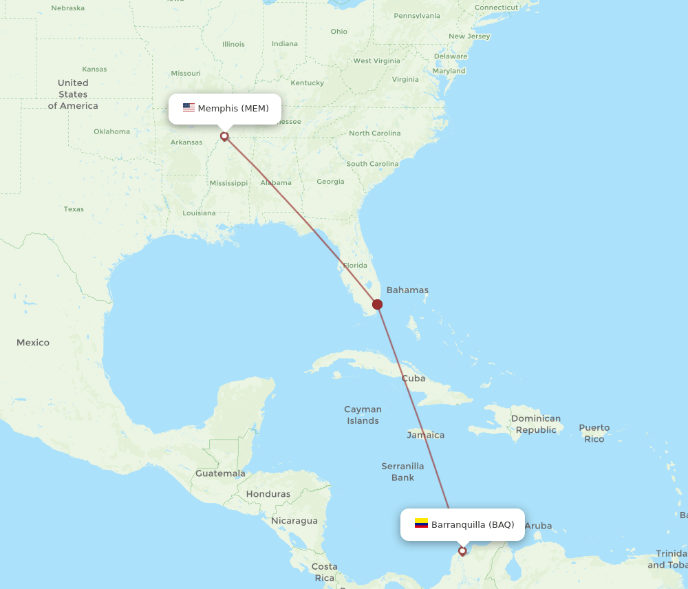 MEM to BAQ flights and routes map