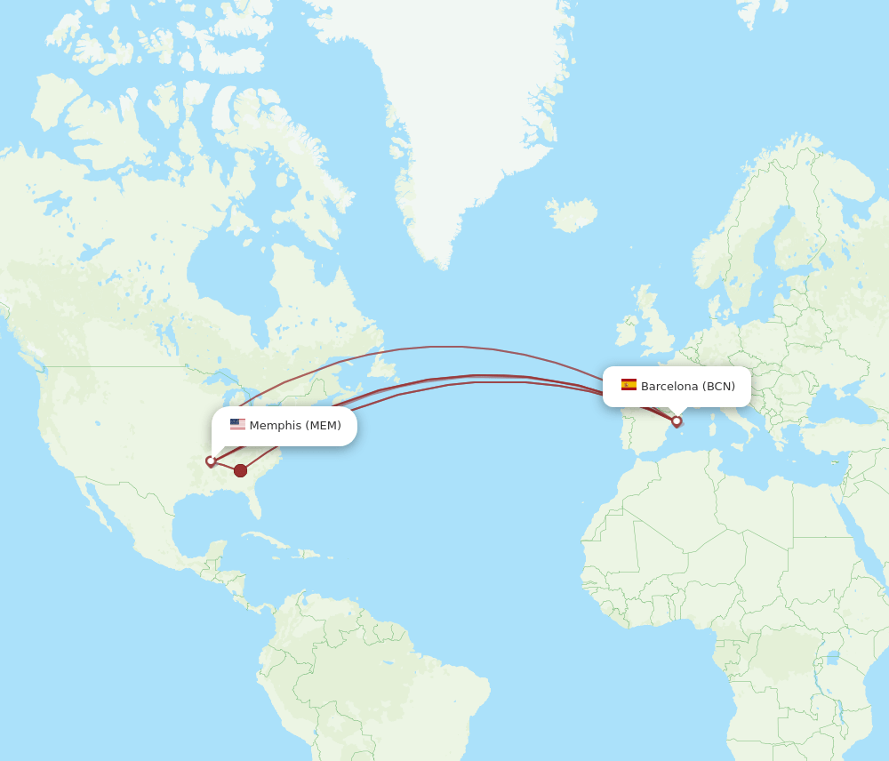 MEM-BCN flight routes
