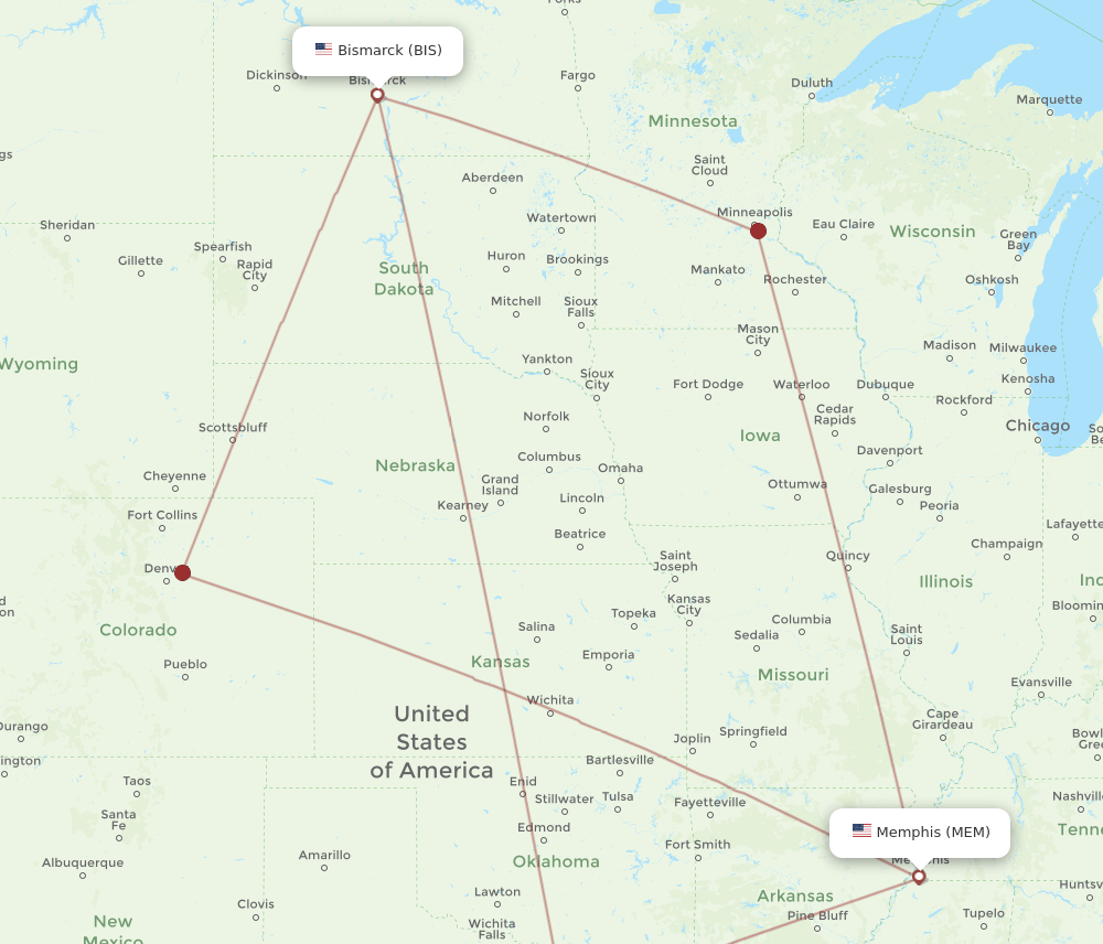 MEM-BIS flight routes