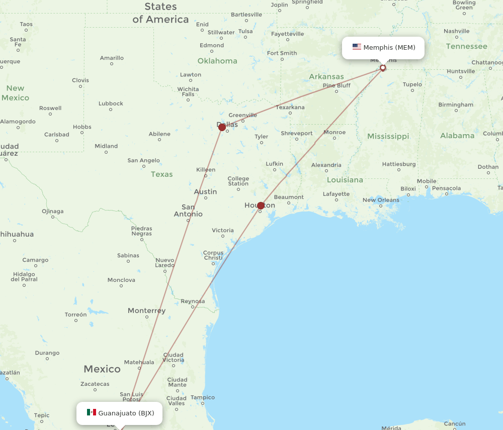 MEM-BJX flight routes