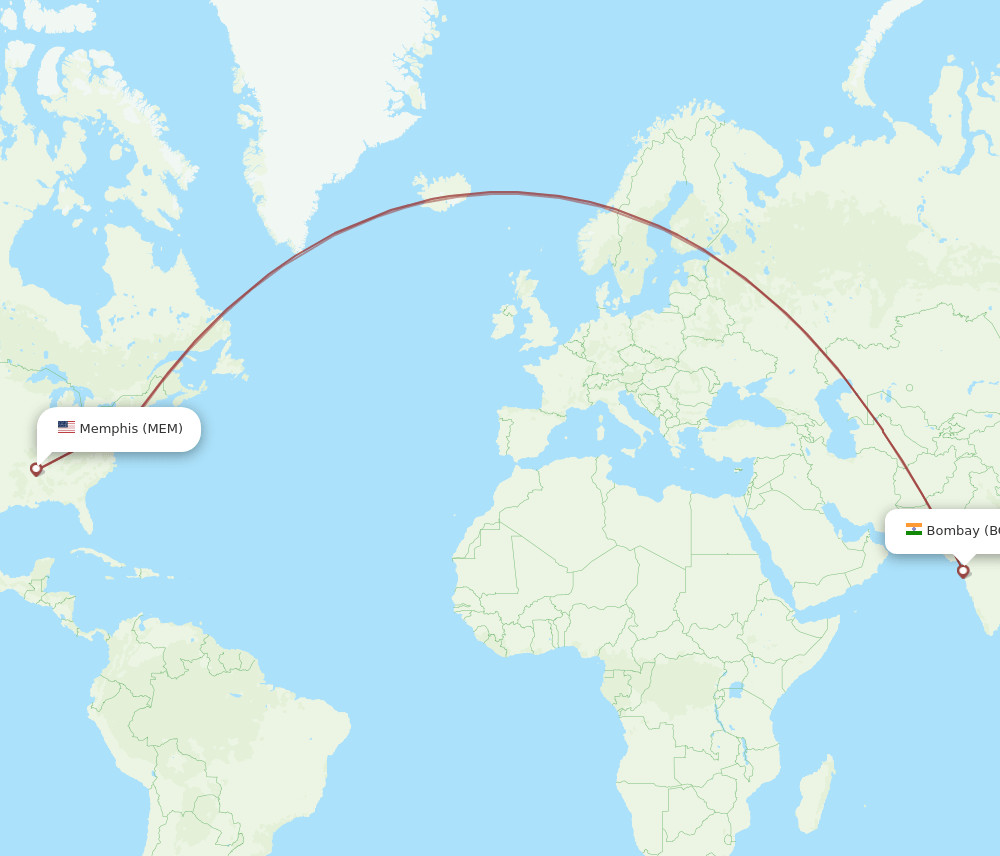 MEM-BOM flight routes
