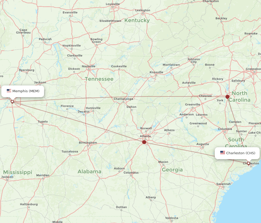 MEM to CHS flights and routes map