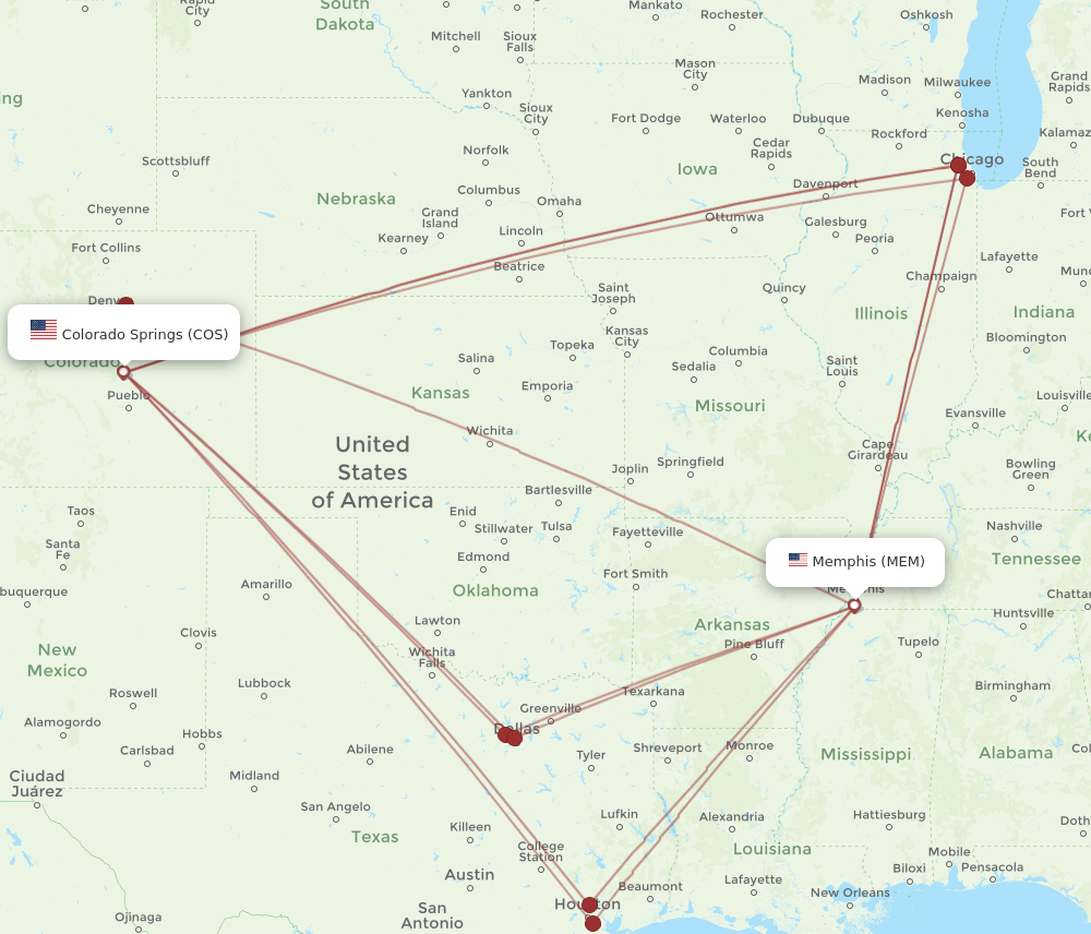 MEM to COS flights and routes map