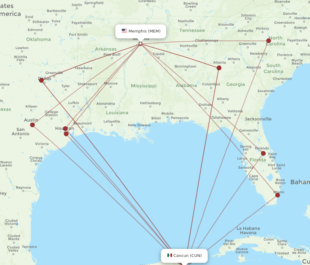 MEM-CUN flight routes