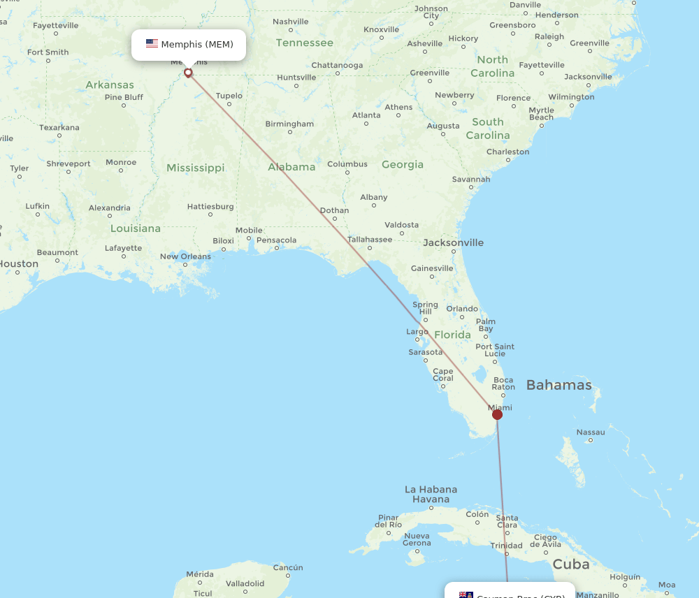 MEM to CYB flights and routes map