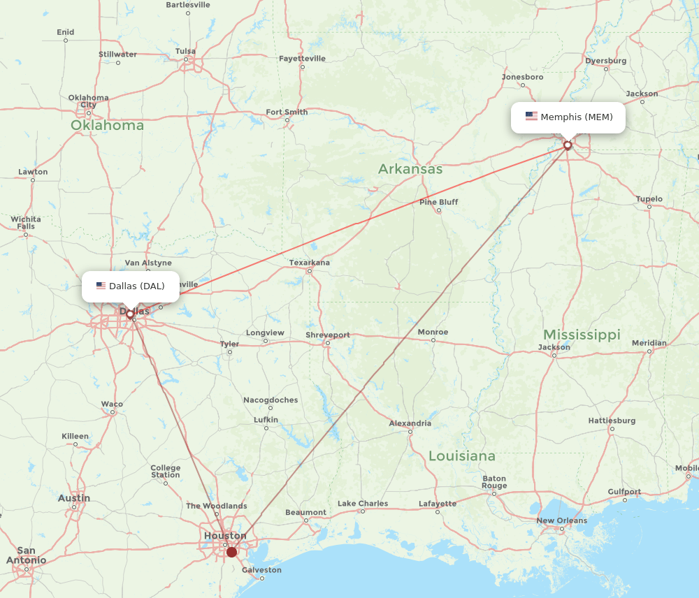 MEM to DAL flights and routes map