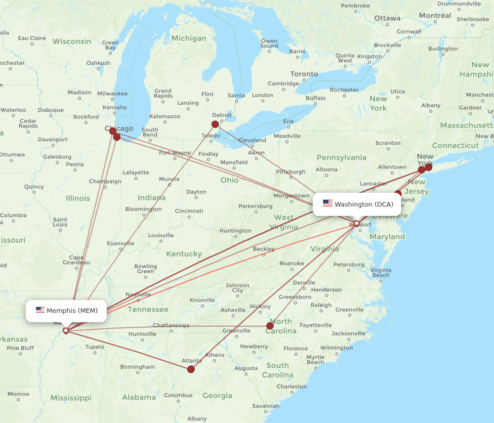MEM-DCA flight routes