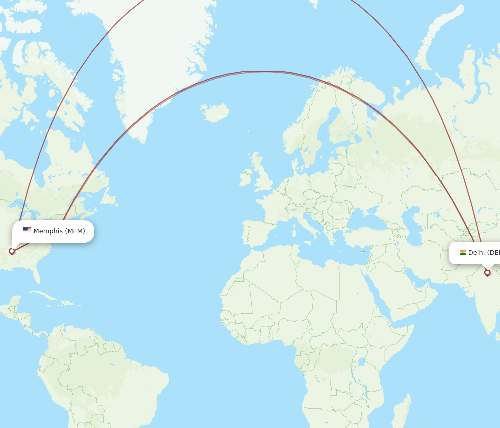 MEM-DEL flight routes