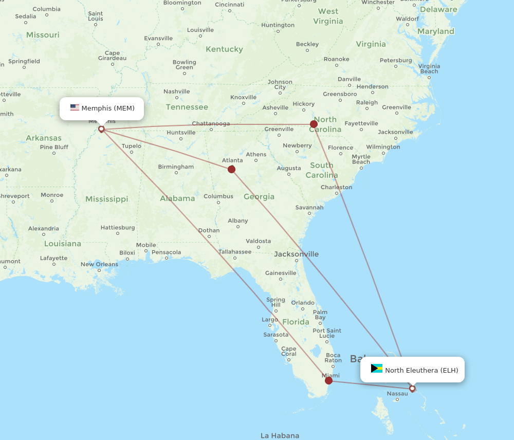 MEM to ELH flights and routes map