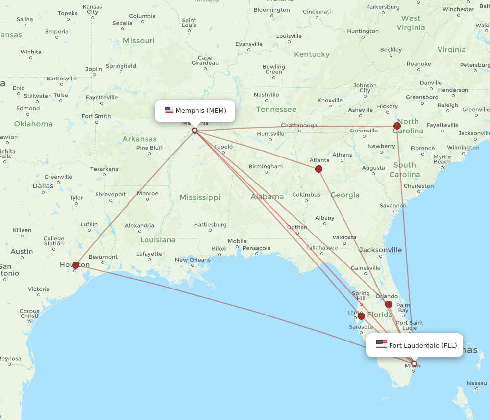 MEM to FLL flights and routes map