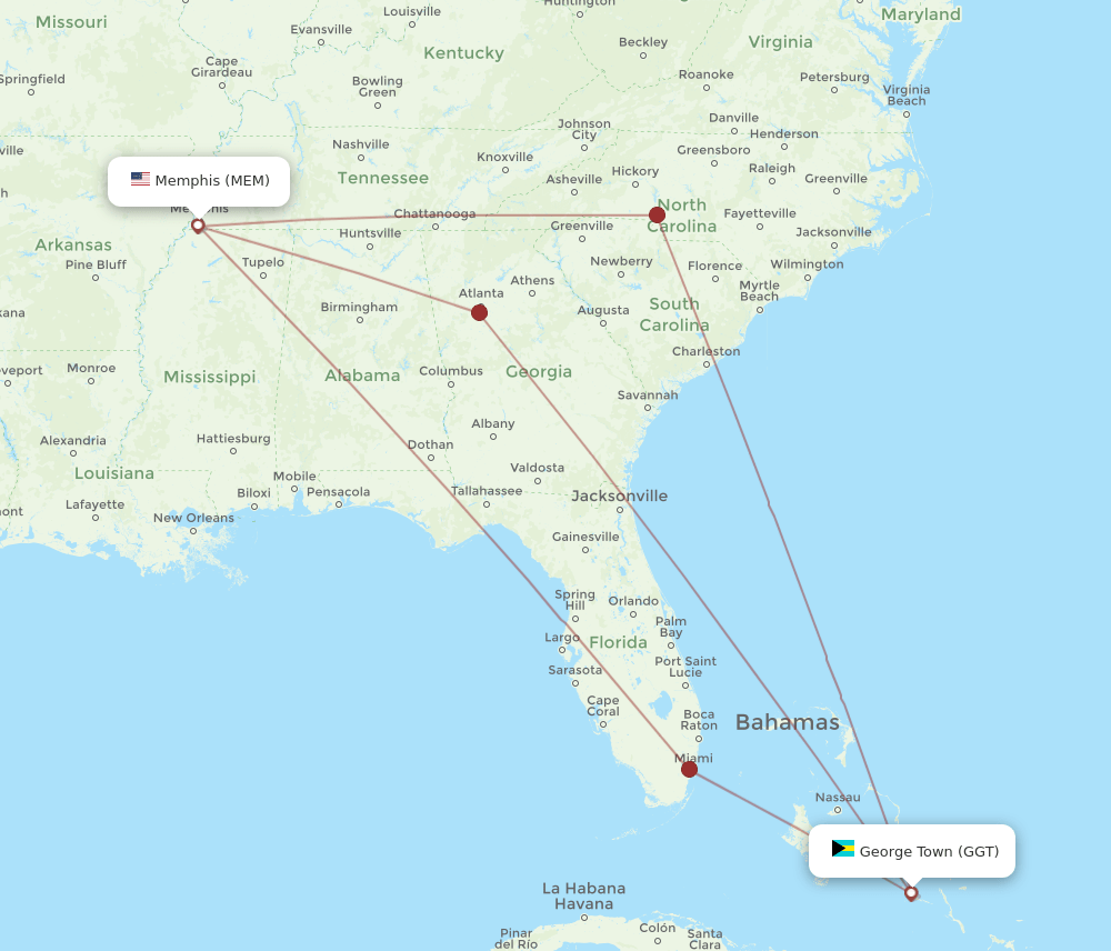 MEM-GGT flight routes