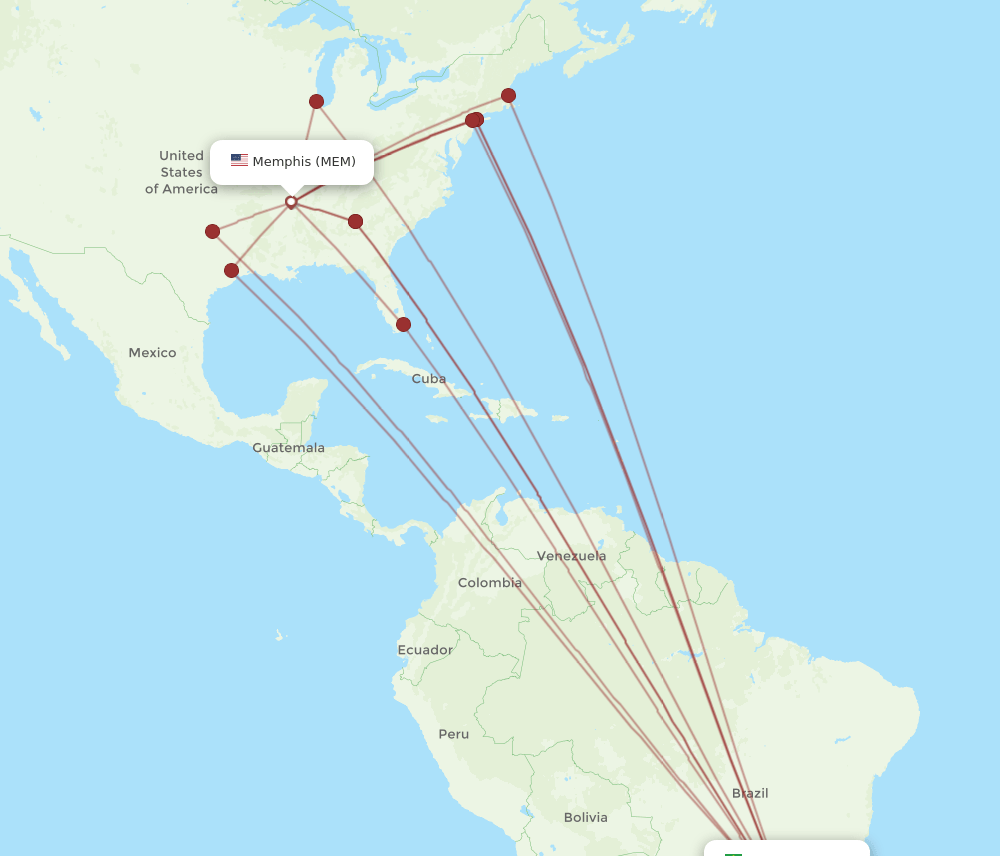 MEM to GRU flights and routes map