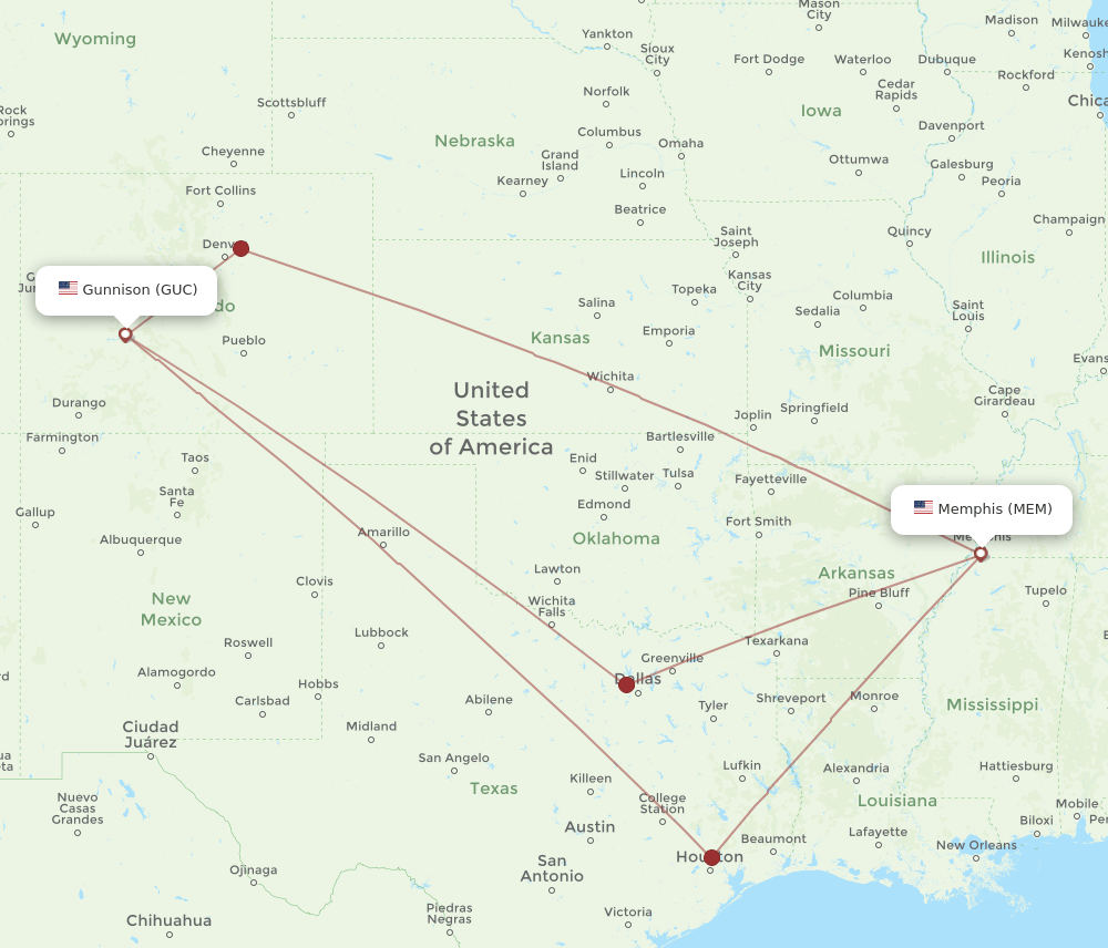 MEM-GUC flight routes