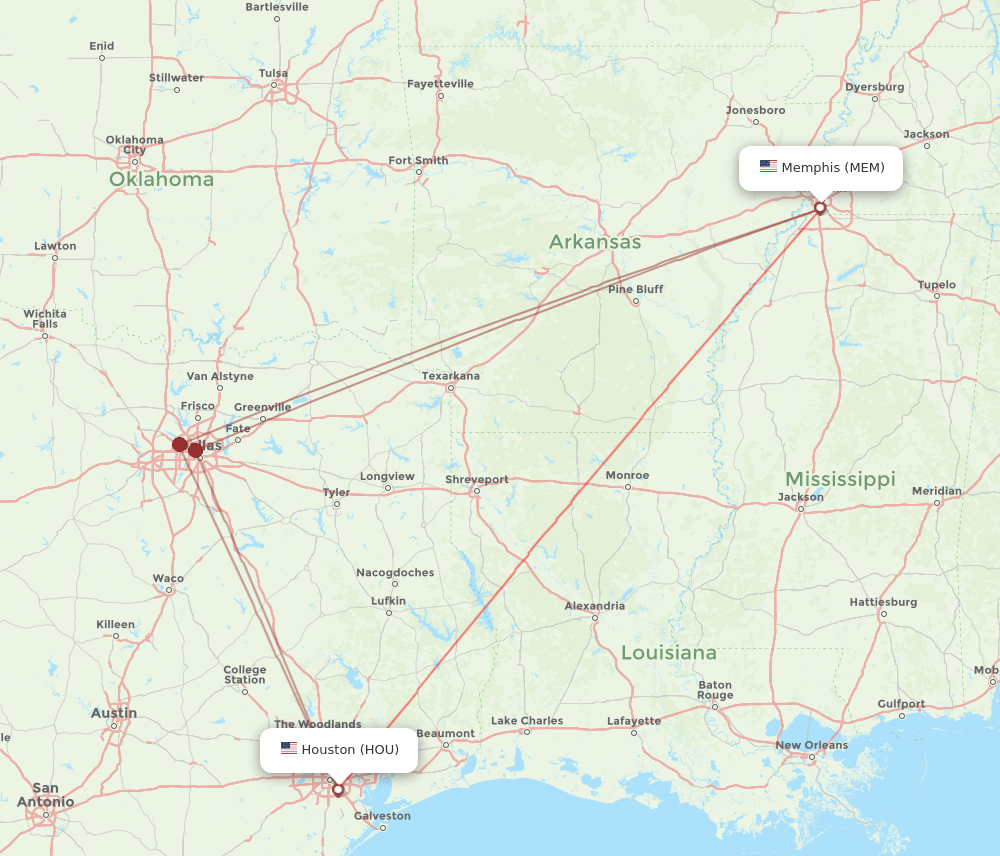 MEM to HOU flights and routes map