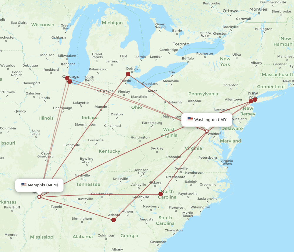 MEM-IAD flight routes