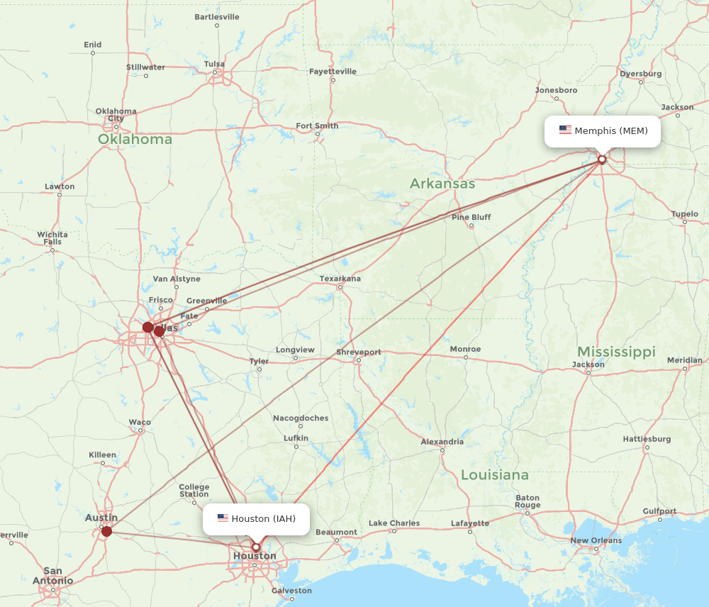 MEM-IAH flight routes