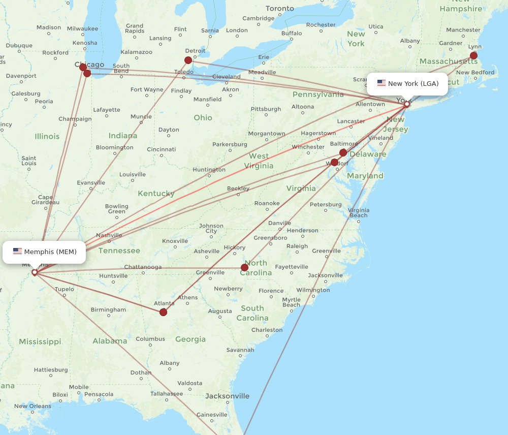 MEM-LGA flight routes