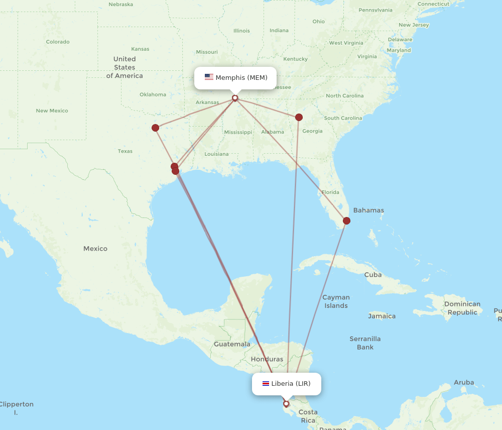 MEM-LIR flight routes