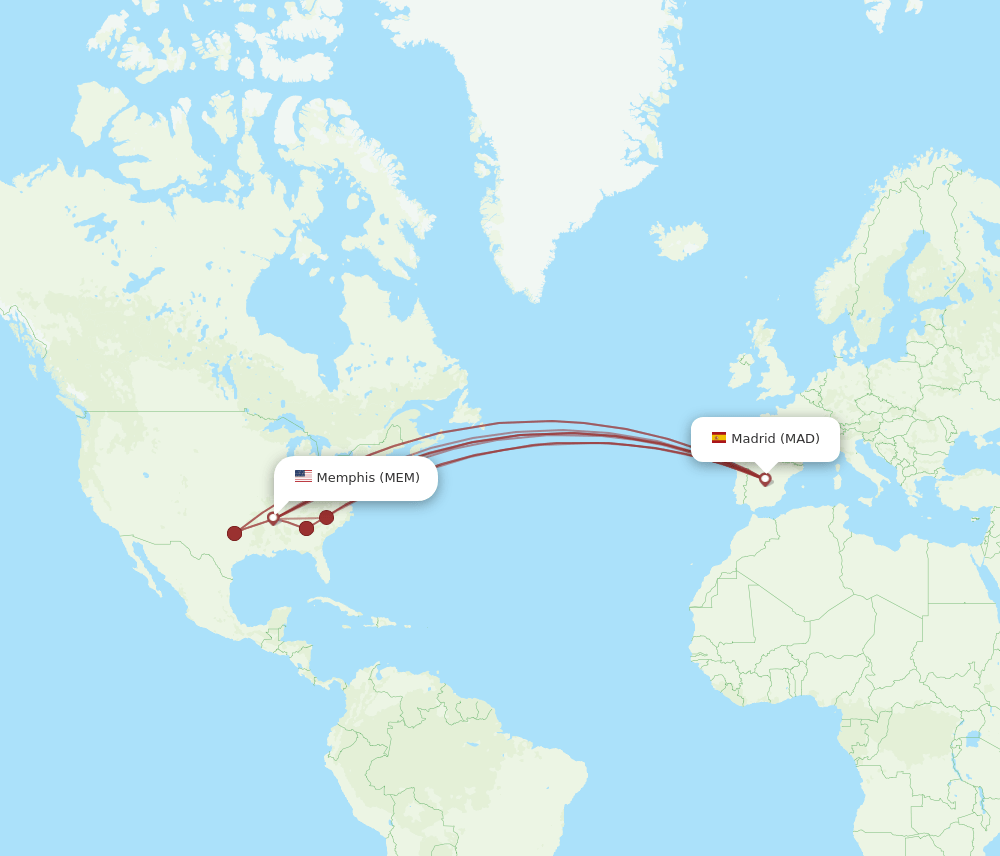 MEM-MAD flight routes