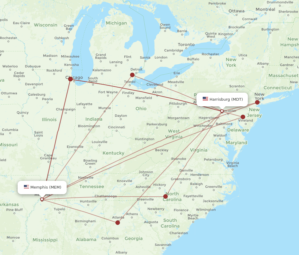 MEM-MDT flight routes