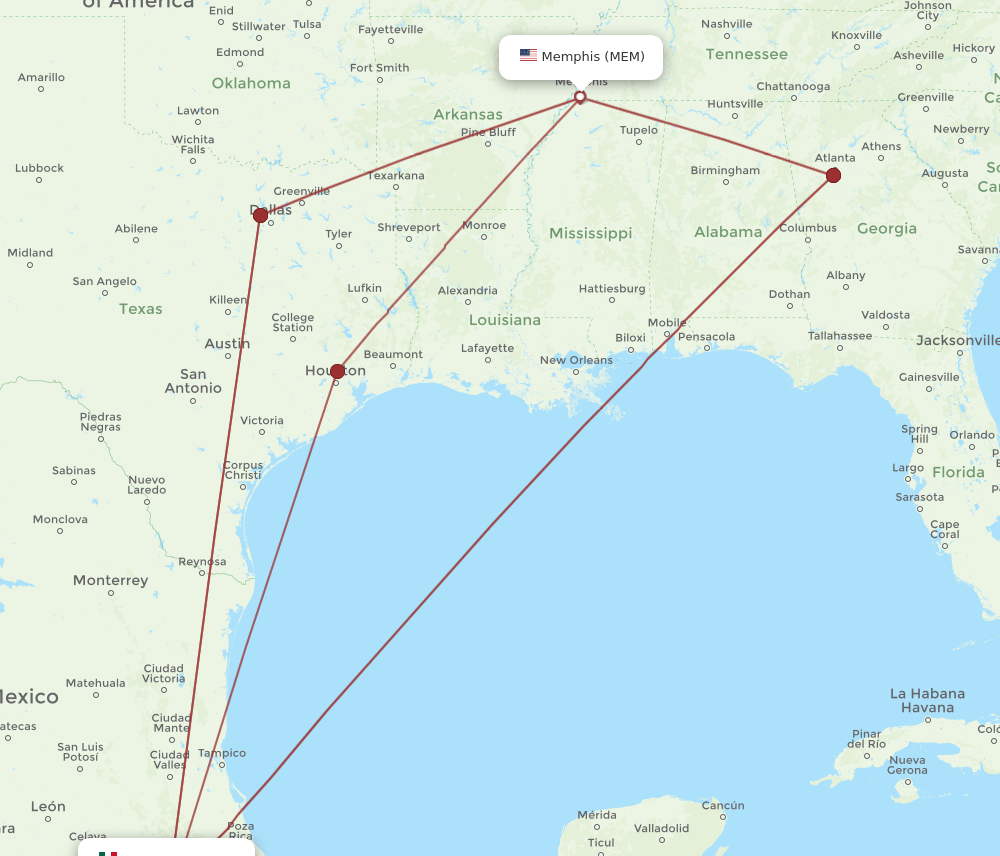 MEM-MEX flight routes