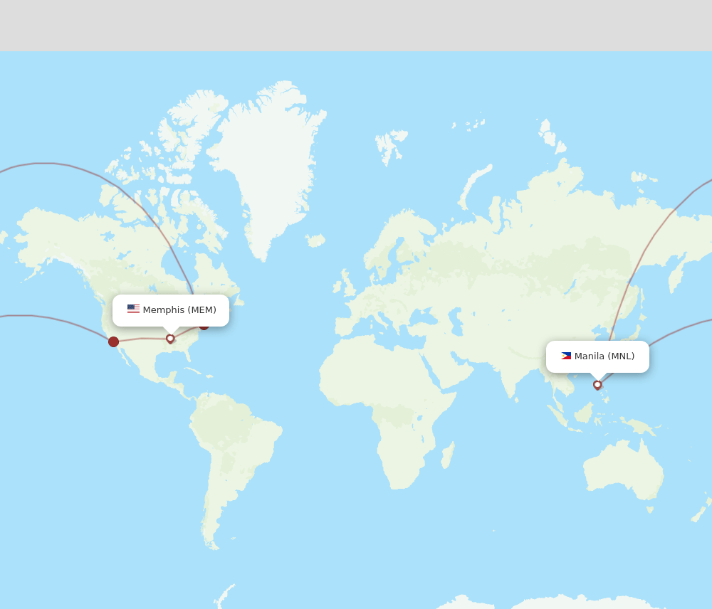 Manila - Memphis route map and flight paths