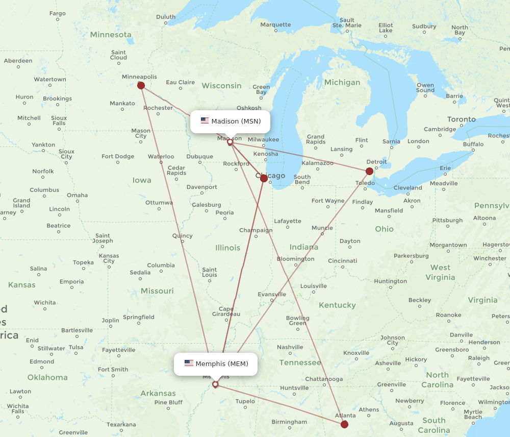 MEM to MSN flights and routes map