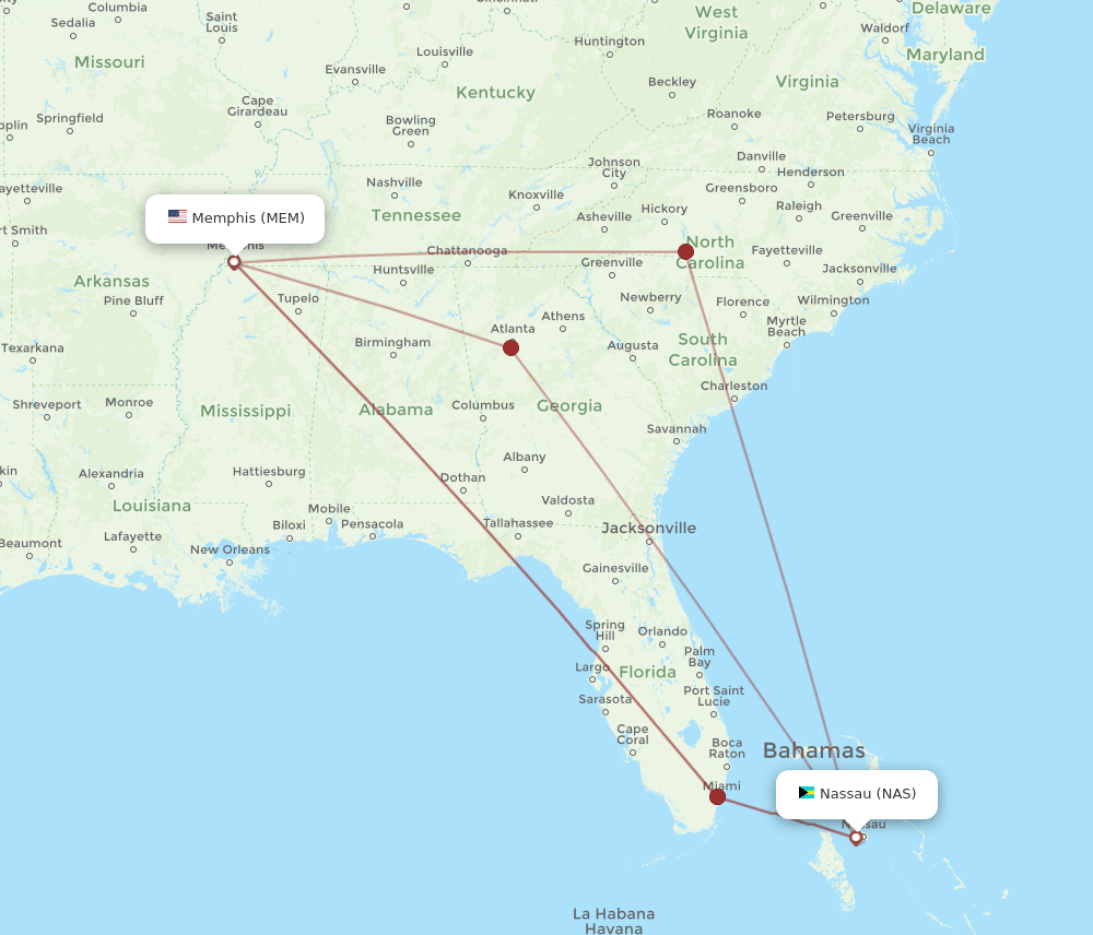 MEM-NAS flight routes