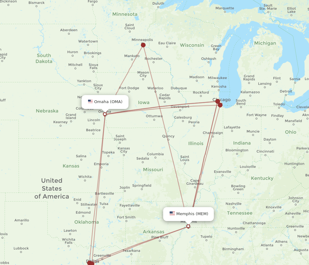 MEM-OMA flight routes