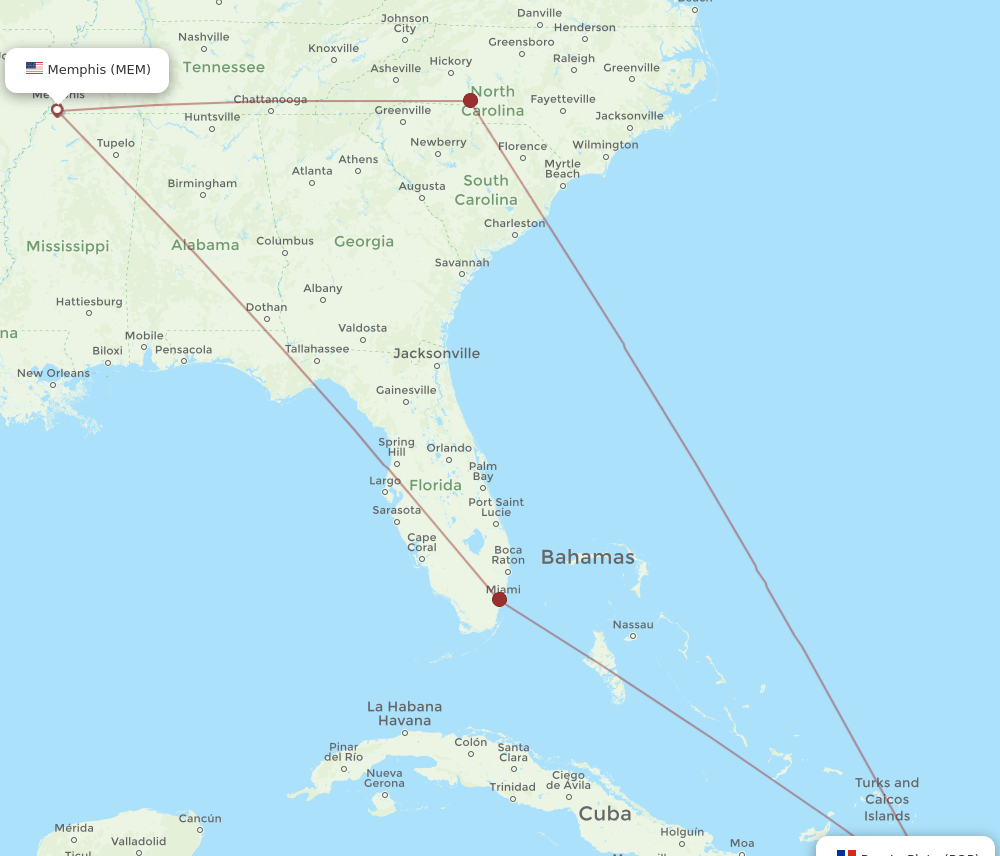 MEM to POP flights and routes map