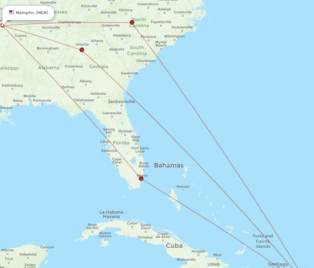 MEM-PUJ flight routes