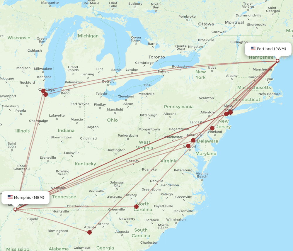 MEM-PWM flight routes