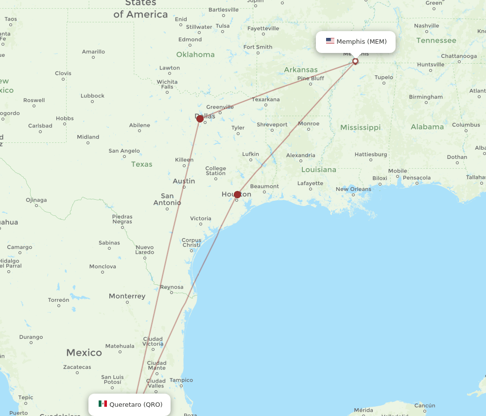 MEM-QRO flight routes
