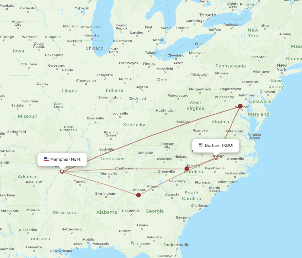 MEM-RDU flight routes