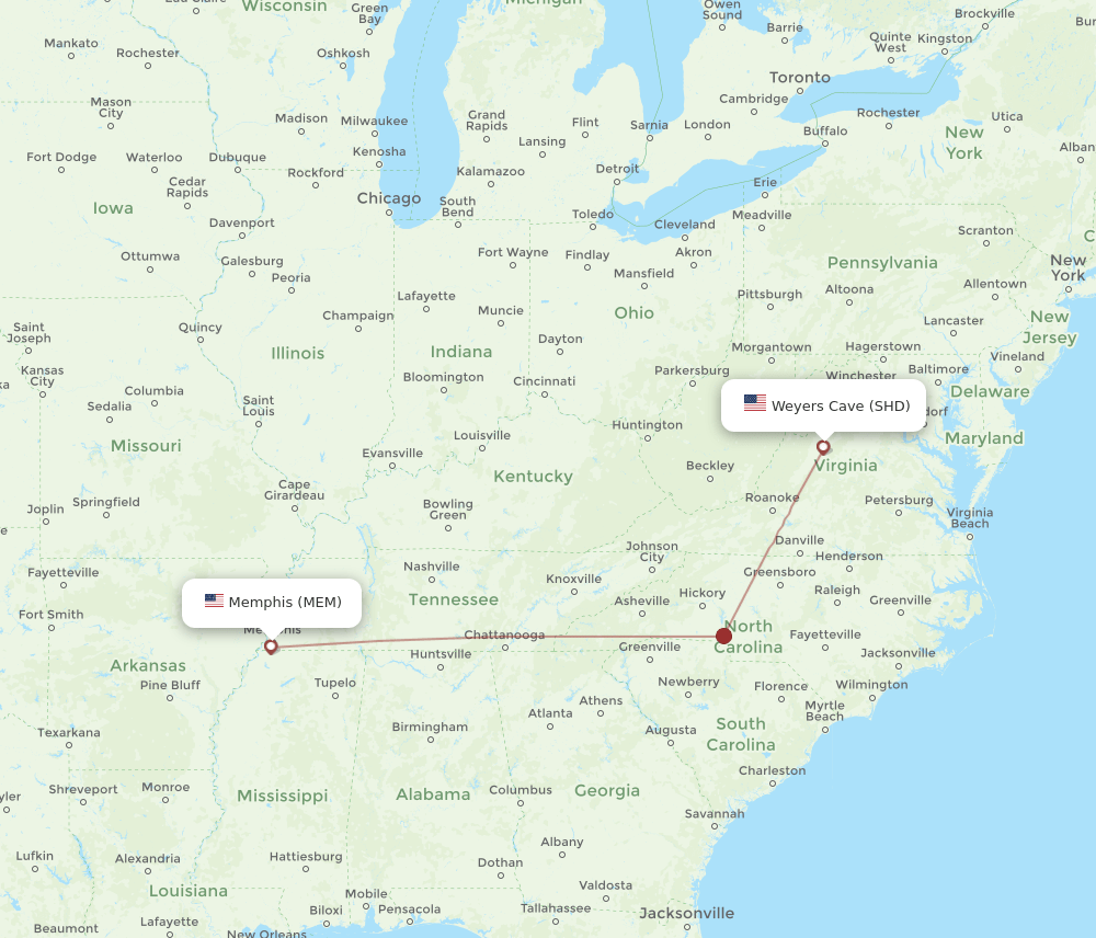 MEM-SHD flight routes
