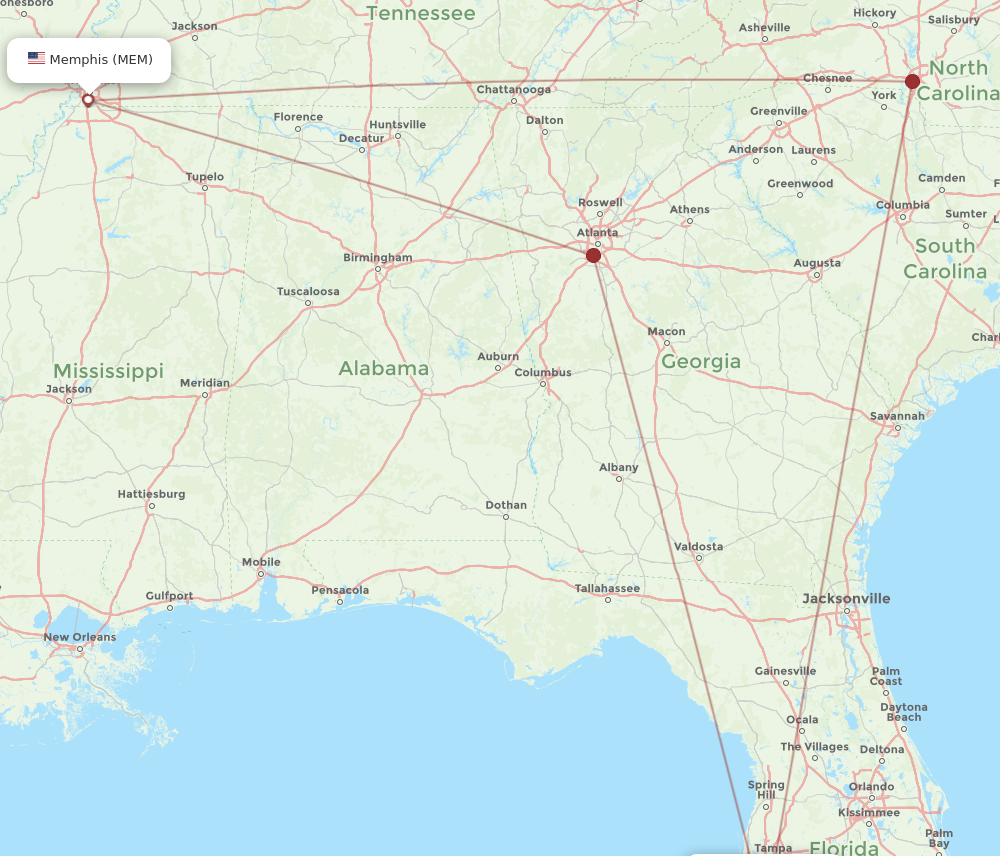 MEM to SRQ flights and routes map