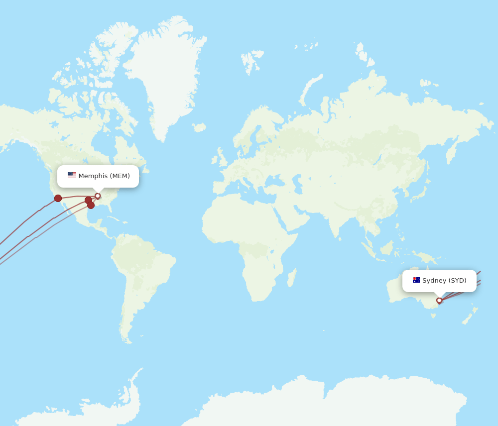 MEM-SYD flight routes