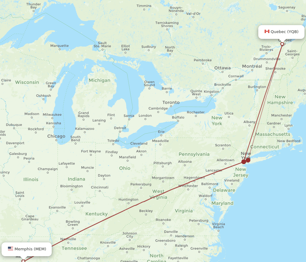 MEM-YQB flight routes