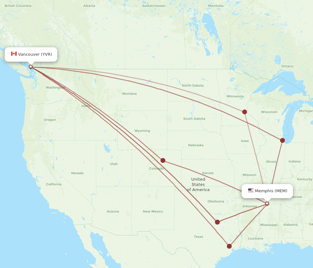 MEM-YVR flight routes