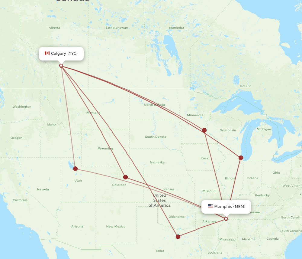 MEM-YYC flight routes